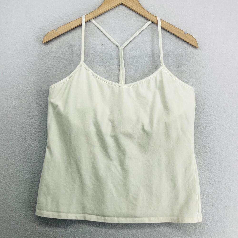 EILEEN FISHER Tank Top L Stretch Organic Cotton T-Strap Cami Shelf Bra Off White